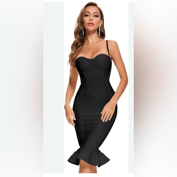 Elegant Black Bodycon mermaid cocktail Dress - Picture 3 of 9